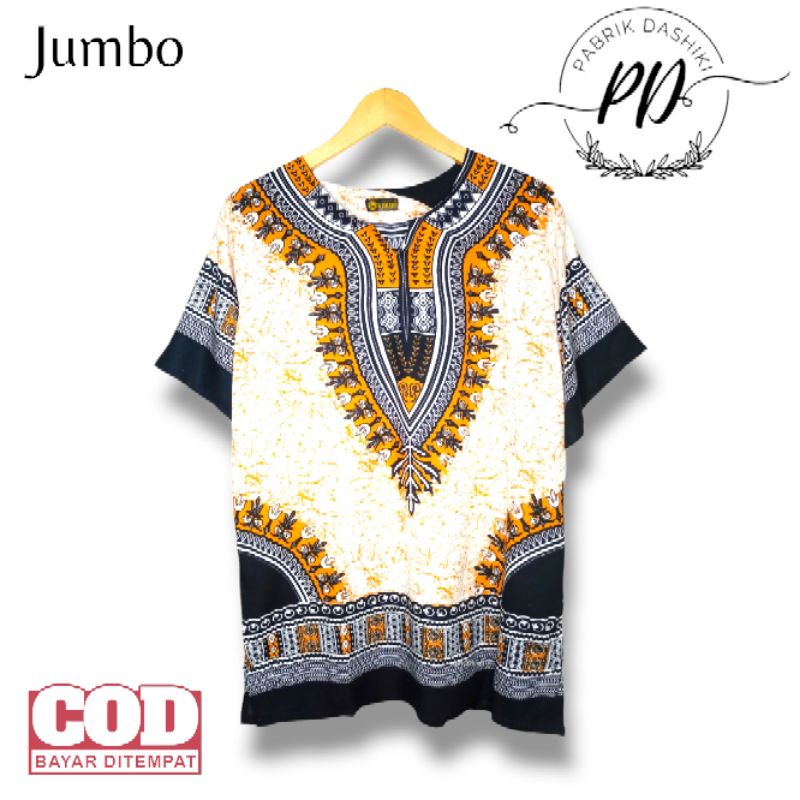 Baju dashiki krah hitam putih jumbo/ baju pria wanita/ baju santai/ baju kaos dashiki jumbo
