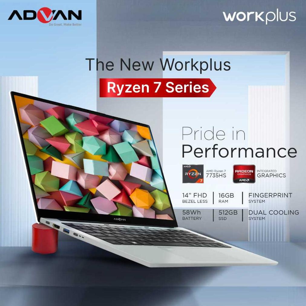 ADVAN Laptop WorkPlus AMD Ryzen 7 7735HS RAM16/ SSD 512GB W11 14"FHD+ IPS | Laptop Advan Workplus AMD Ryzen 7 7735HS RAM 16GB