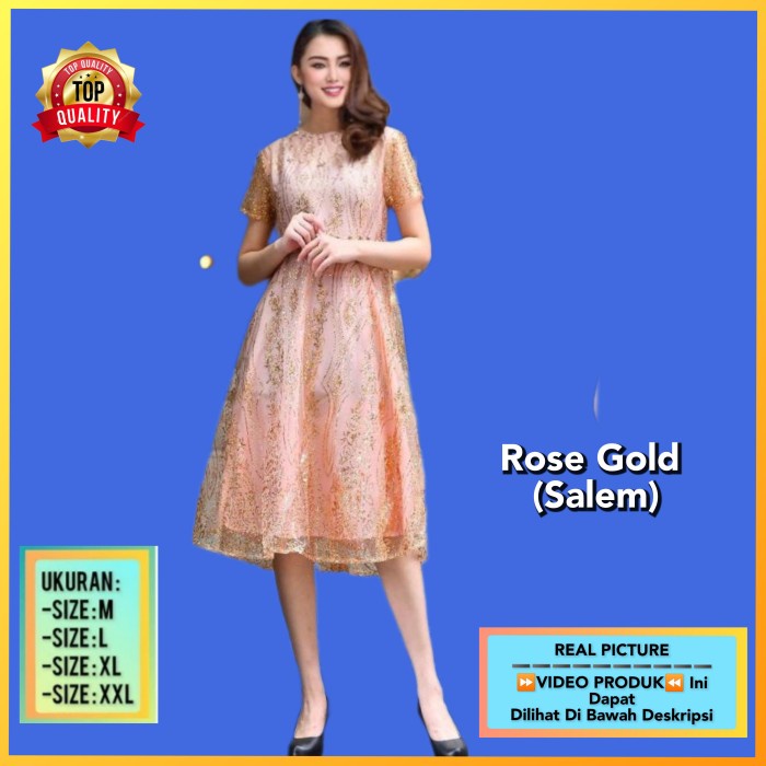 (PROMO SALE) baju pesta wanita brukat silva gaun natal korea blouse dress rose gold NEW
