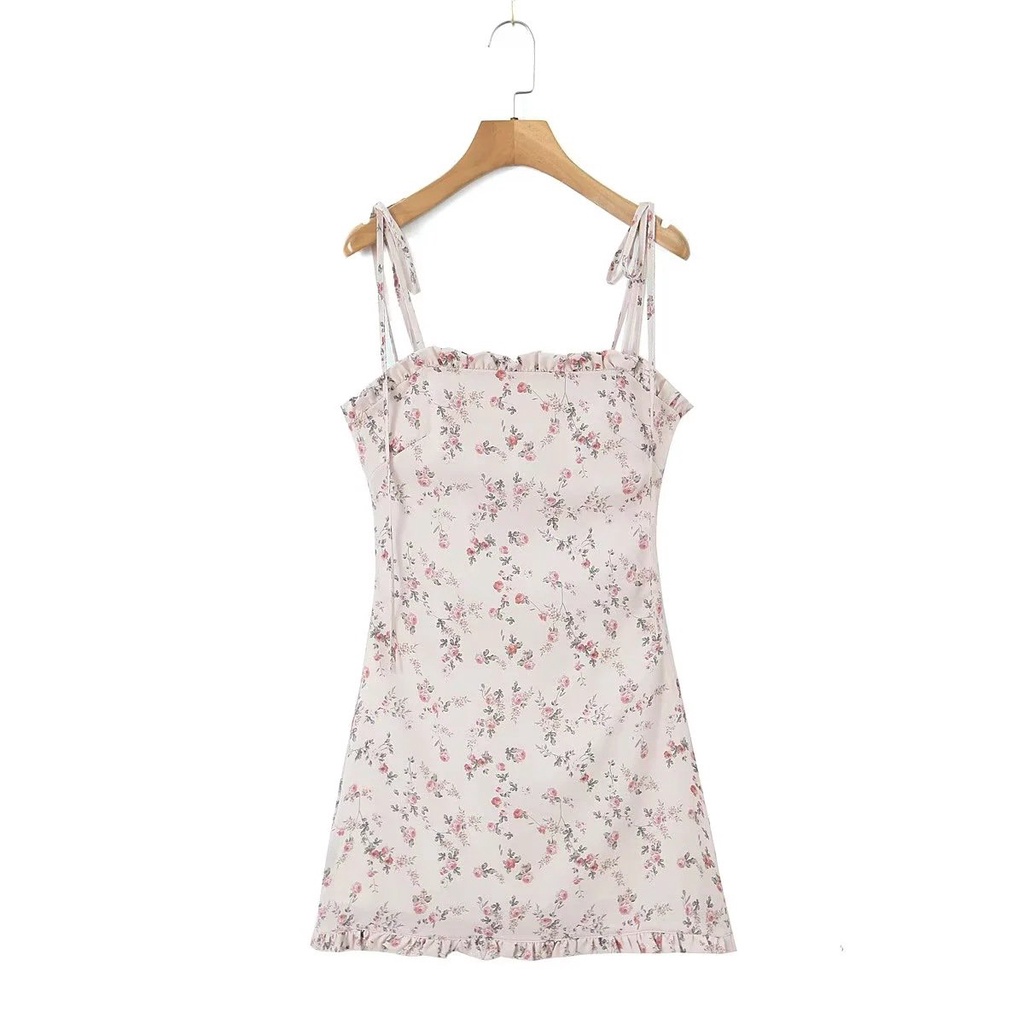 TideinsSlip Dress French Sweet Floral Slip Dress Women2023Summer Waist-Tight Sexy Chiffon Dress