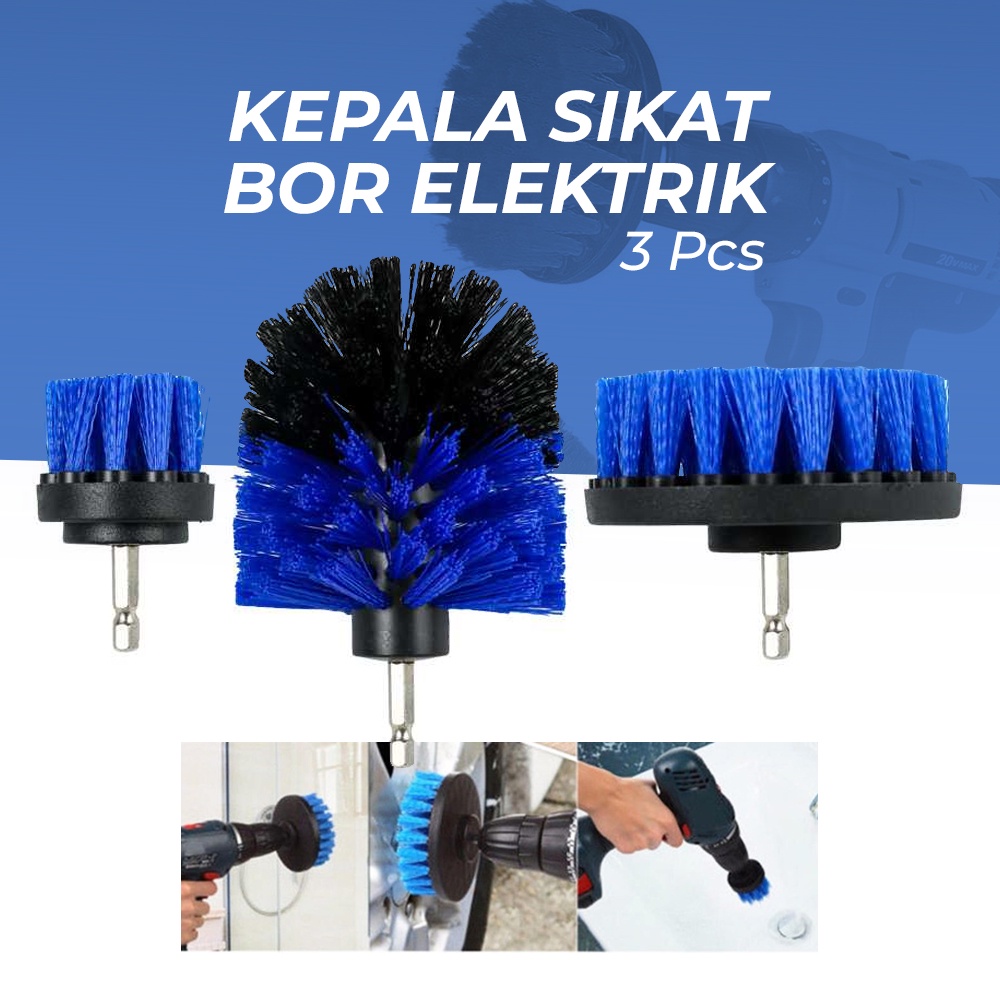 Kepala Sikat Bor Elektrik Power Cleaning Head 3 PCS / BIRU KEPALA SIKAT Bor Elektrik Power Cleaning 