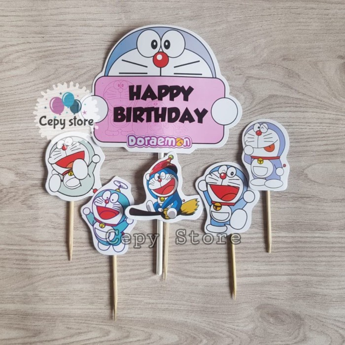 Cake Topper Happy Birthday / Cake Topper Doraemon/ Hiasan Kue Doraemon
