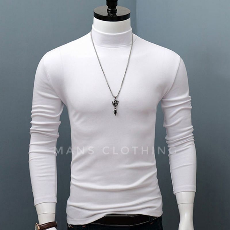 S-M-L-Xl-Xxl Kaos Polos Leher Turtlene Kaos Pria Korea Kaos Lengan Panjang Leher Tinggi Kaos Polos