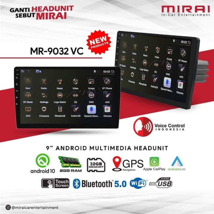 Terbaru Head Unit Android Mirai 9 Inch Mr-9032Vc 9032 Vc Carplay Voice Command Murah