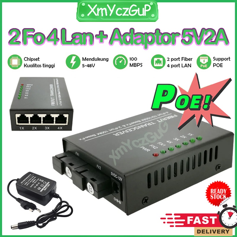 [POE] Media Converter 2 Fo 4 Lan Htb 2 Fo 4 Lan 10/100 Mpbs Adaptor 5V2A Htb 2fo 4lan Fiber Optical 
