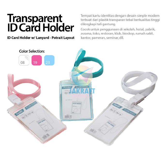 

Transparent Id Card Holder + Tali Bantex 8868 Potrait Name Tag Lanyard Kode 236