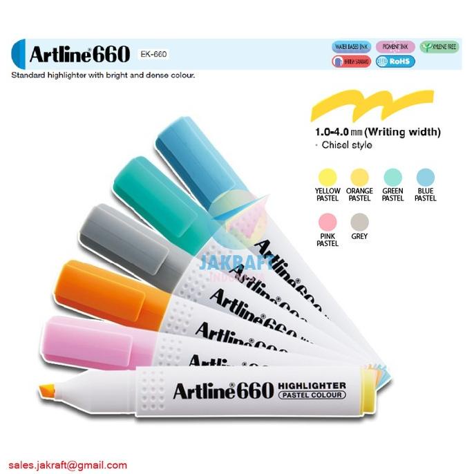 

Highlighter Artline Ek-660 Pastel Chisel 0.4~1.0 Mm Warna Lengkap Kode 1056