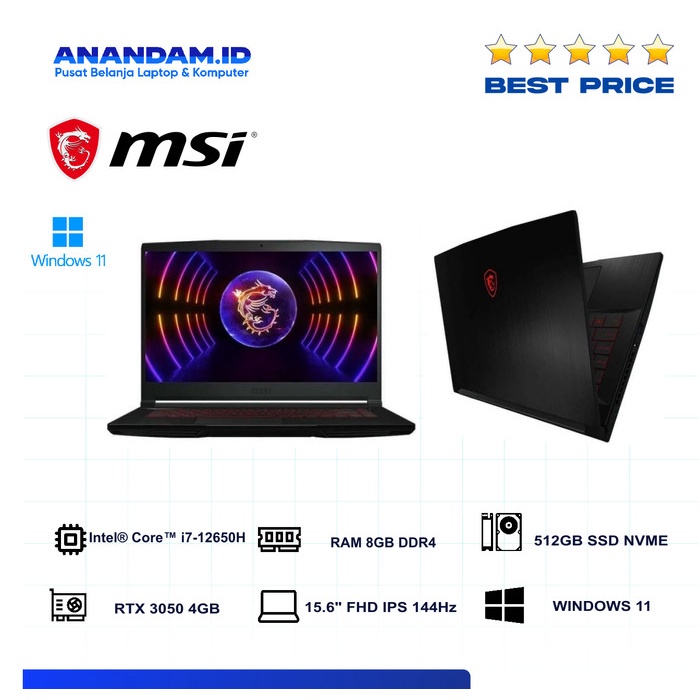 MSI Notebook MSI GF63 12UC 1015 - i7-12650H /8GB / 512GB NVME RTX3050