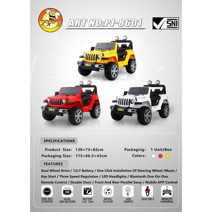 Terlaris Mobil Aki Mainan Anak Jeep Rubicon Pacific Pj8601 Pj-8601 Radiaanastasya
