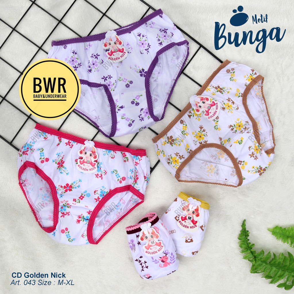[ 6Pc ] Cd Golden Ni 043 Putih Print Anak Cewe Celana Dalam Cd Anak Perempuan Kids - Bwr