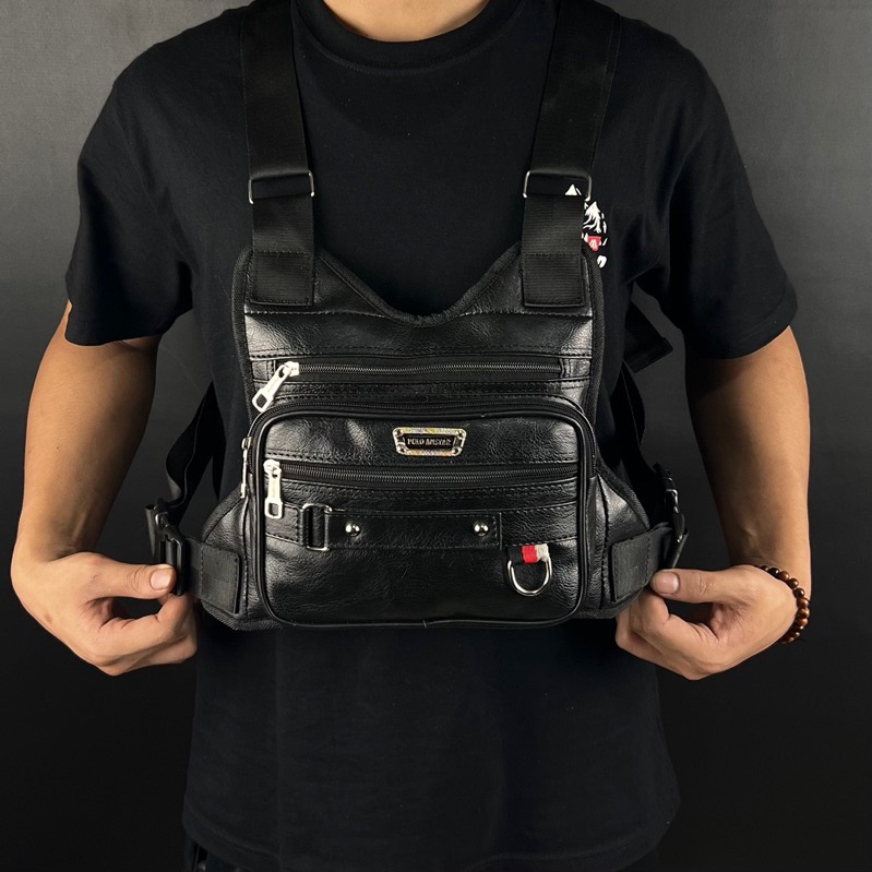 Ter Chest Bag Chest Rig Bag Polo Amstar Bahan Kulit Pu Leather Tas Dada Tas Selempang Dada Pria