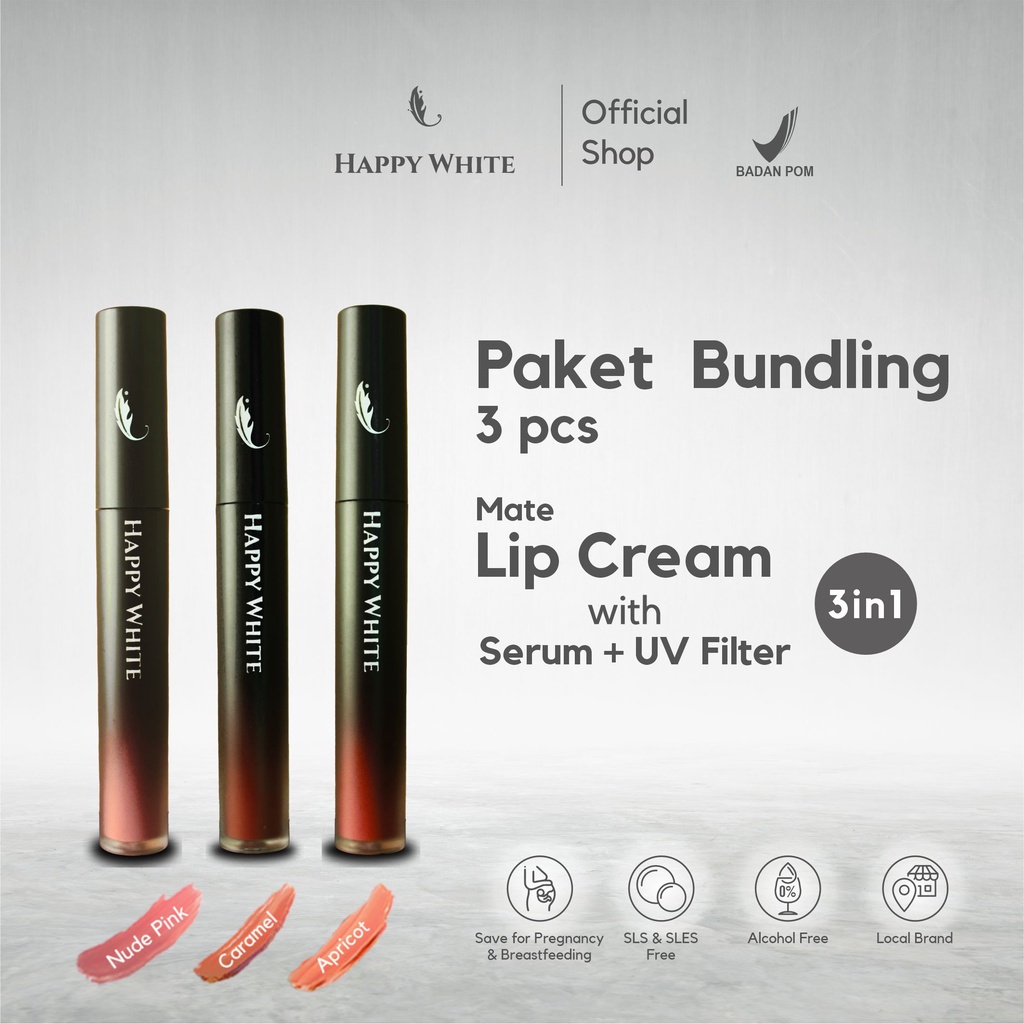 [PREMIUM] BEST PRODUCT Happy White Matte Lipcream Bundling Mix 3 Warna