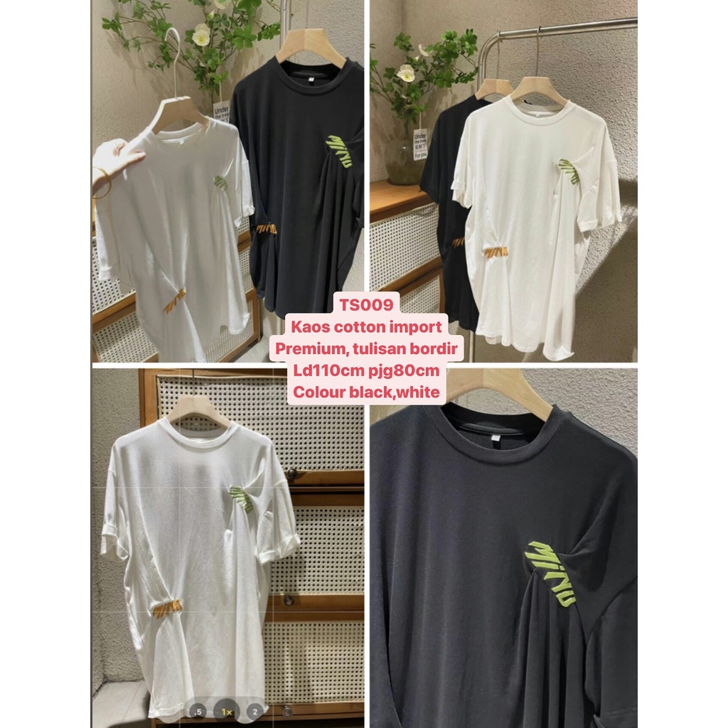 009 T-Shirt - Baju Kaos Wanita Lengan Pendek Korean Style - Ukuran XXL LD 110CM - Kaos Katun Import,