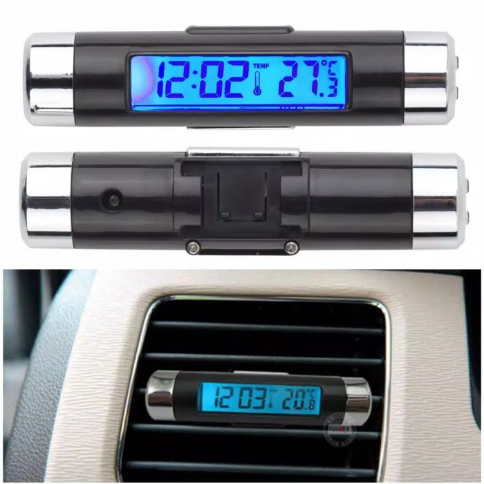 Jam Mobil & Pengukur Digital Suhu Ac / Jam Mobil Digital 2 In 1