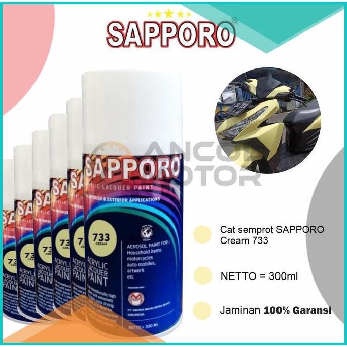 Sapporo 733 Cream White Cat Semprot Aerosol Pilox Warna Putih Tulang 1