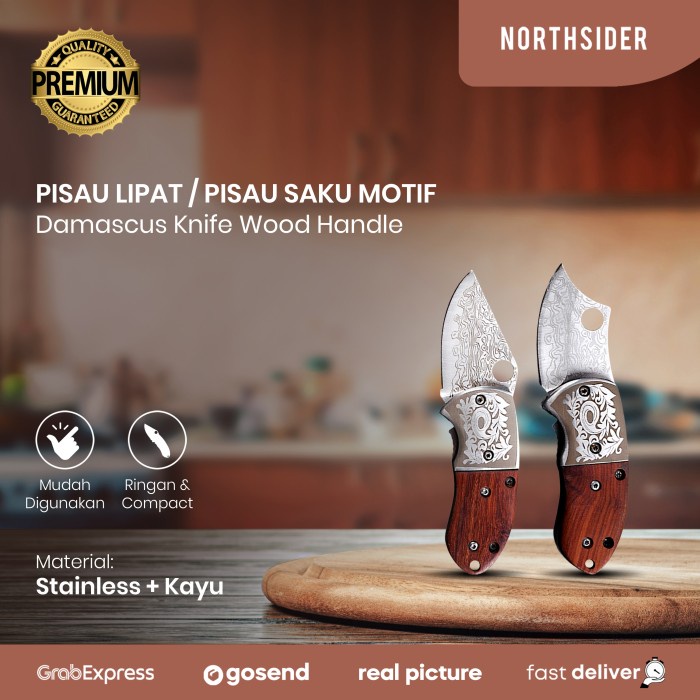 Pisau lipat mini pocket knife damascus pisau saku camping serbaguna