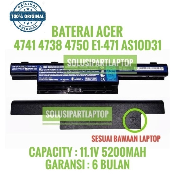 Batre Baterai Original Acer E1-421 E1-431 E1-471 V3-471G 4752 4741
