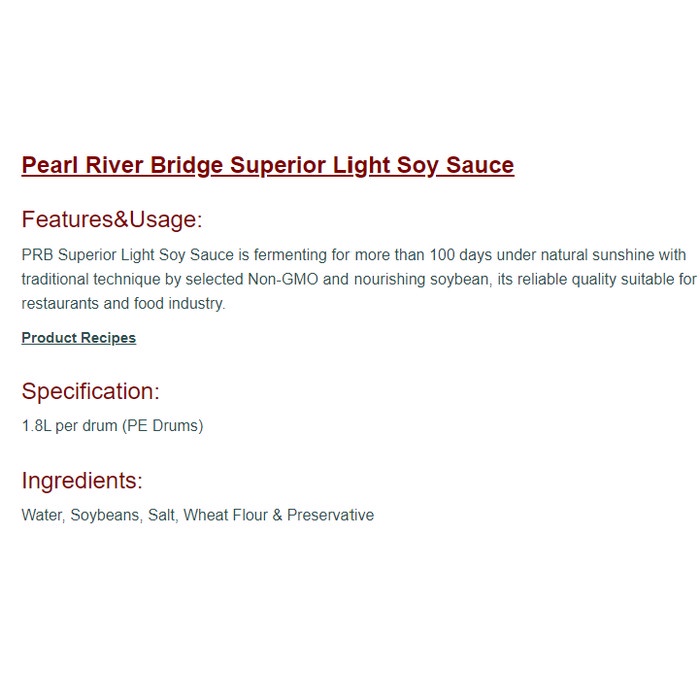 

Pearl River Bridge Superior Light Soy Sauce 1.8 L [Kecap Asin Prb]