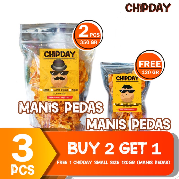 

Keripik - Keripik Kentang Manis Pedas 350Gr (2Pcs), Free Manis Pedas 120Gr