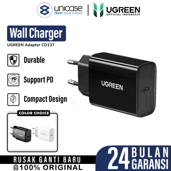 Wall Charger Kepala Adaptor iPhone 20W UGREEN USB Type C Fast Charging