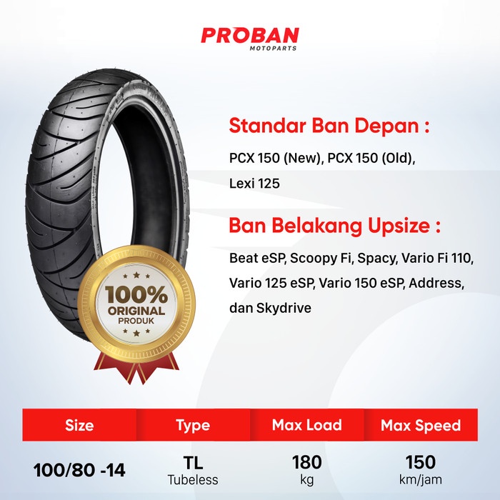 NEW PROBAN TL 100/80 RING 14 BAN MOTOR TUBELESS ORIGINAL TERBARU