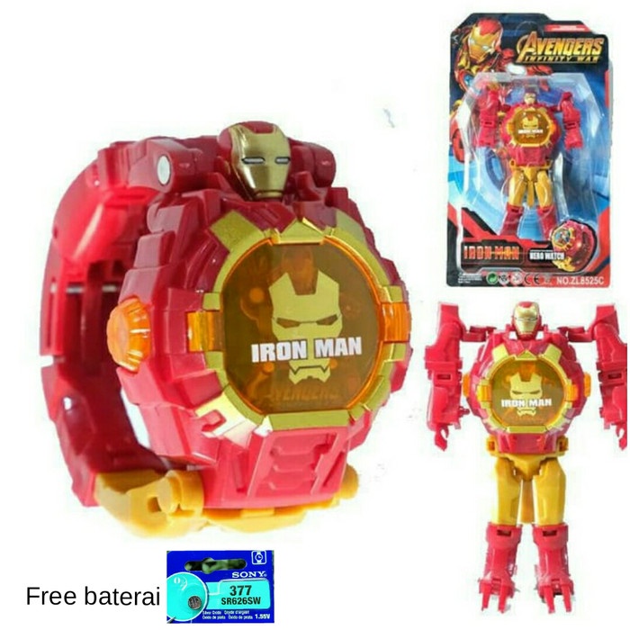 Jam Tangan Watch Anak Robot Besar Iron Man + Free 1 Buah Baterai