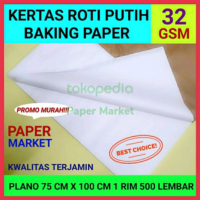 

[Baru] Kertas Roti Putih Baking Paper 75Cm X 100Cm 1 Rim 500 Lembar 32 Gsm Diskon