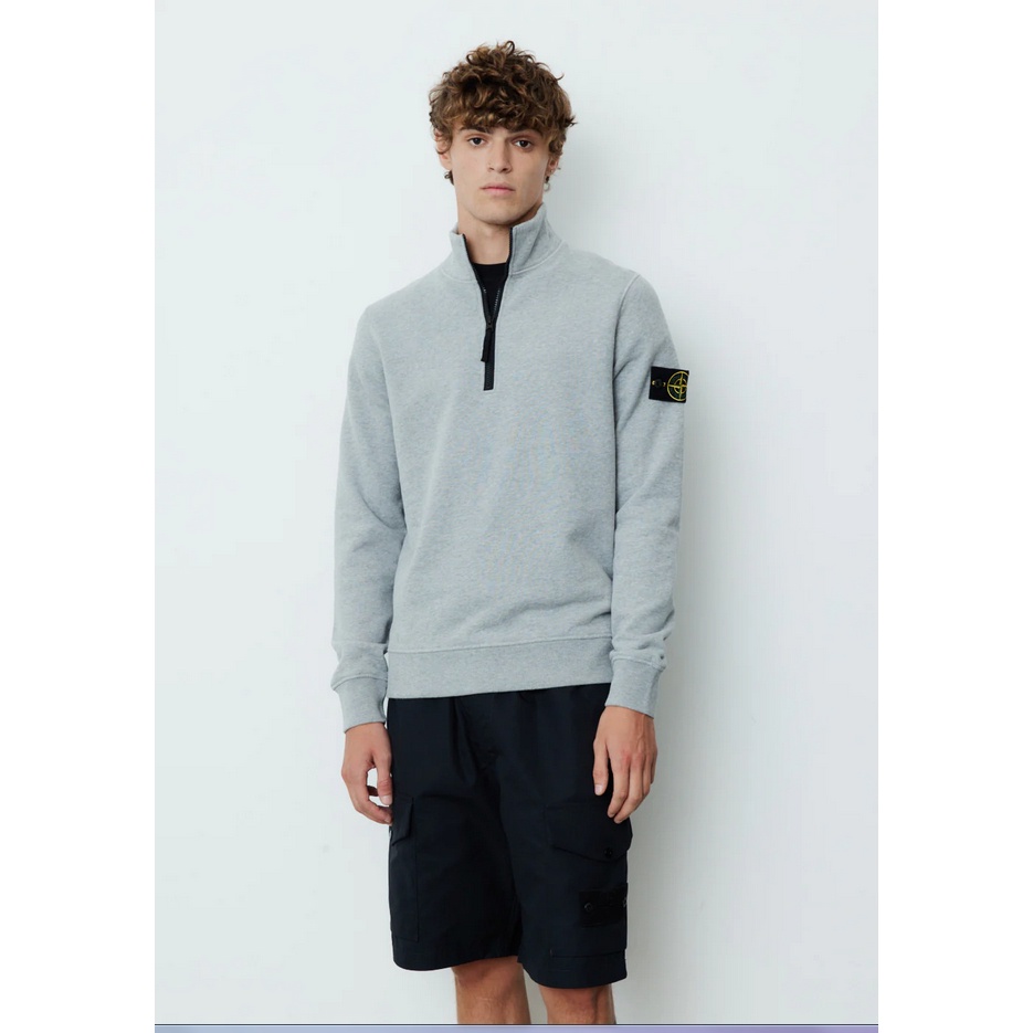 Stone Island Half Zip Sweatshirt Abu Sty Pria Wanita