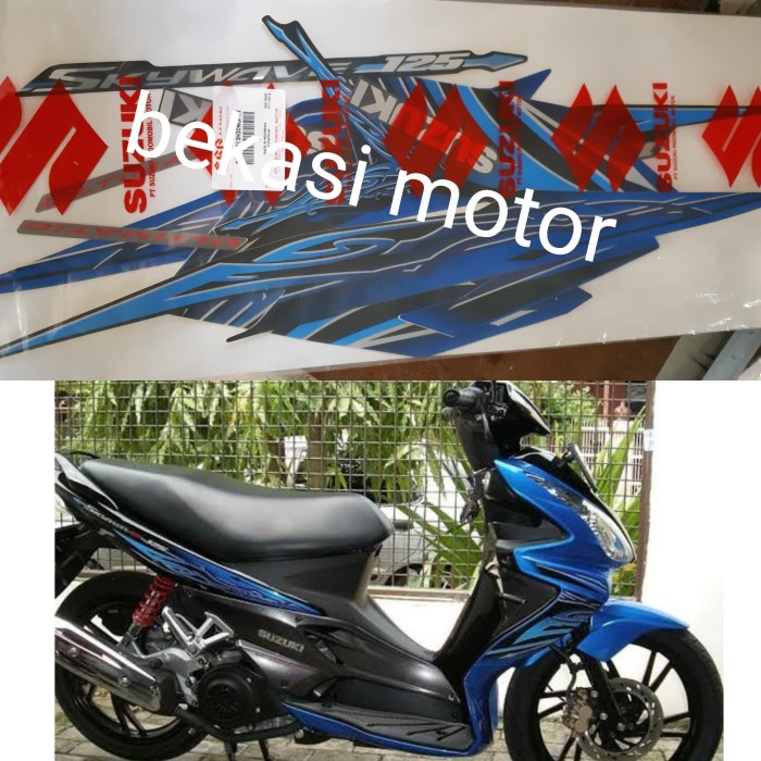 Striping Sticker Stiker Suzuki Skywave Biru Hitam Original