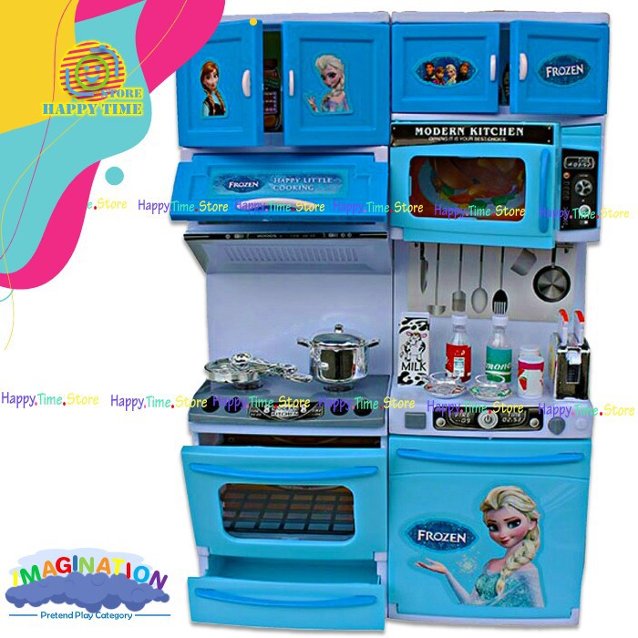 Mainan Anak Masak Masakan Ern Kitchen Set Frozen Anna Dan Elsa Perempuan Happy Cooking Kado Anak