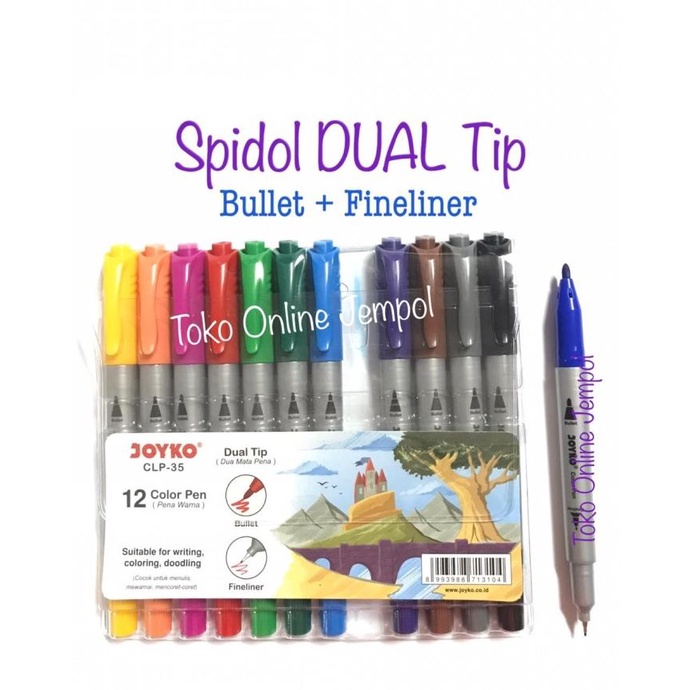 

Spidol Pena DUAL TIP Joyko CLP-35 Warna Dua Mata Fineliner ATK1119JY