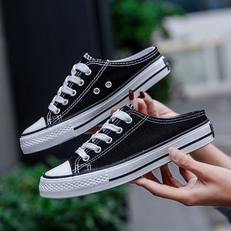 Sepatu Kanvas Semi Sandal Pria, Sepatu Kasual Gaya Korea Low-Top