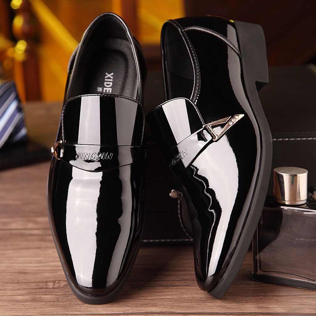 Sepatu Kulit Pria Korea, Sepatu Kulit Pria Bisnis Korea, Sepatu Kulit Ujung Lancip Glossy