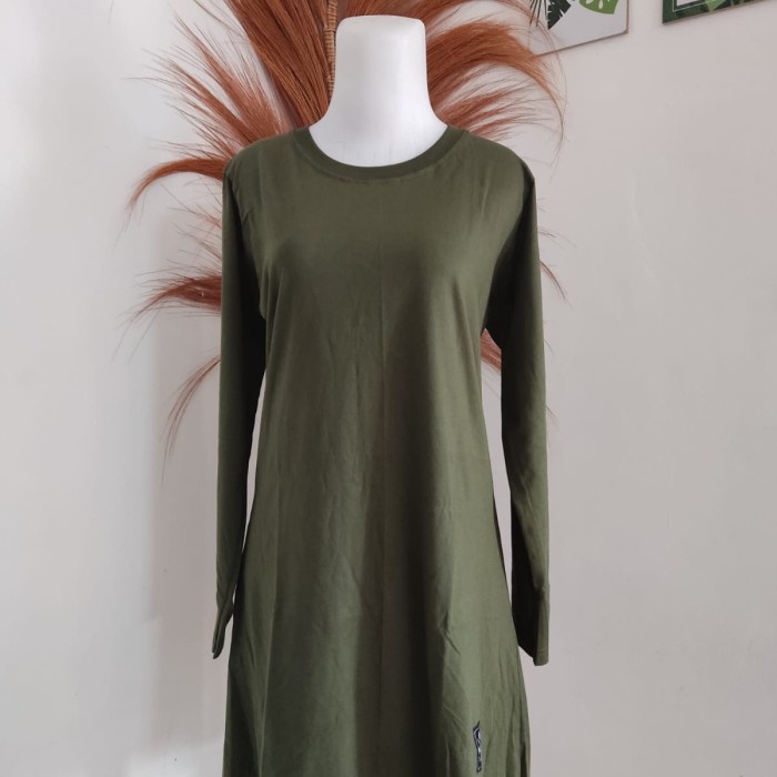 Kaos Polos Tunik Muslimah Hijau Lumut Cotton Combed 30S Adem Nyaman