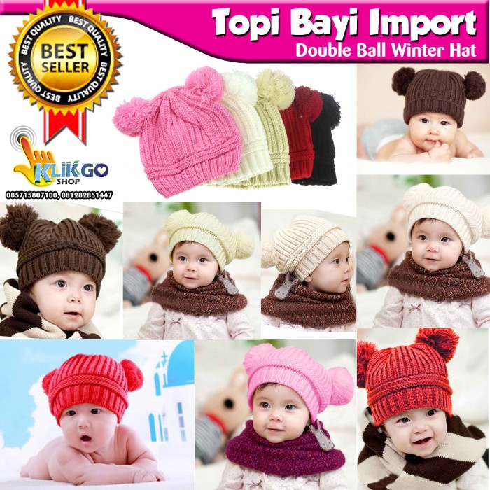 Topi Rajut Bayi Import Double Ball Kupluk Bayi Topi Anak