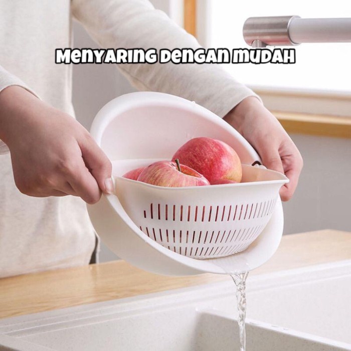 

Wadah Pencuci Peniris Sayur Buah Serbaa Double Drain Basket