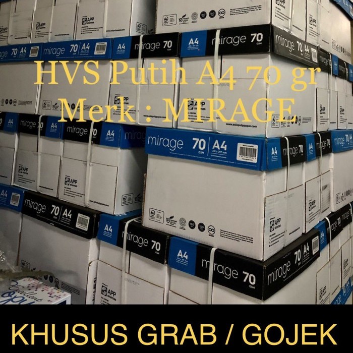 

Terbaru Hvs Putih A4 70 Gr , Merk Mirage ( Box )Khusus Grab / Gojek Promo Terlaris