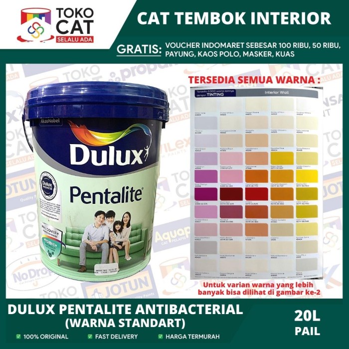 Cat Tembok Dalam Dulux Pentalite Tinting ( Bisa Request Warna ) 20 Liter Pail //Cat Tembok Interior 