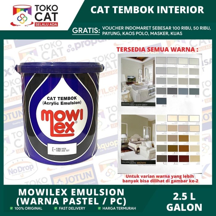 Cat Tembok Interior Mowilex Emulsion Warna Pastel / PC 2.5 Liter Galon //Cat Tembok Dalam