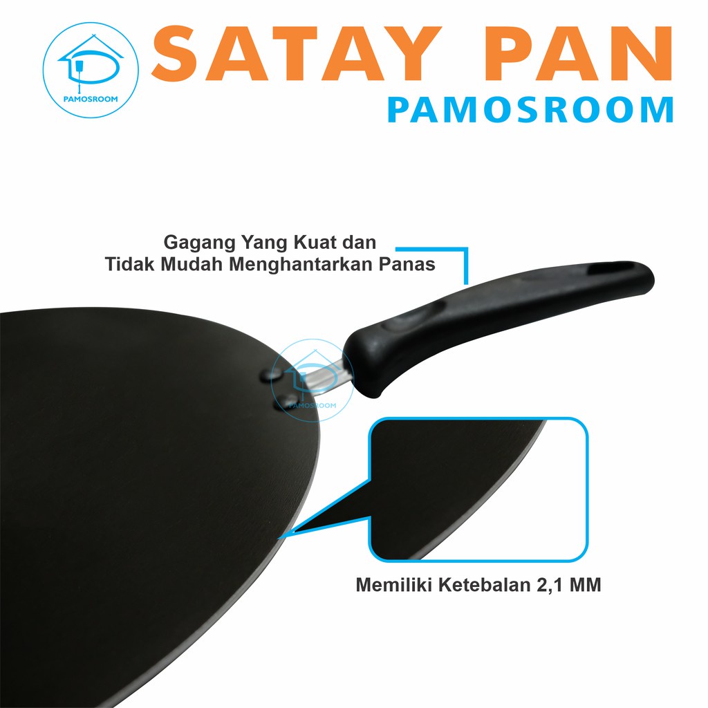 Pamosroom Satay Pan 28Cm Teflon Kebab Wajan Crepes Panggangan Roti Gas Maspion