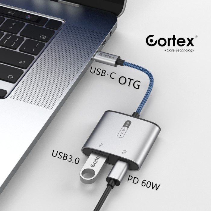 CORTEX MH366 OTG USB C/TYPE-C TO USB 3.0 + 60W CHARGING 2IN1 ADAPTER