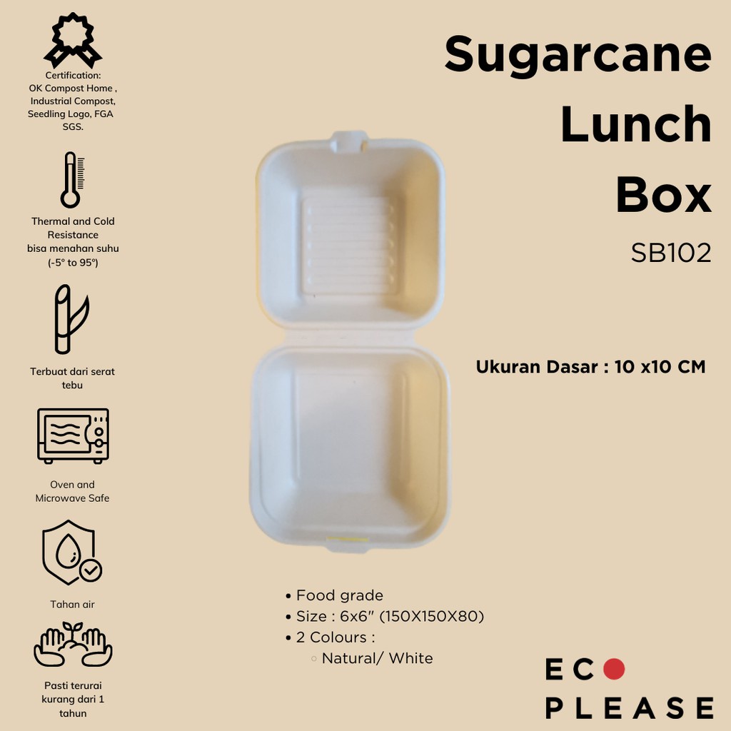 Bagasse Box Bento Cake Burger Box Korean Lunch Box 50 Pcs