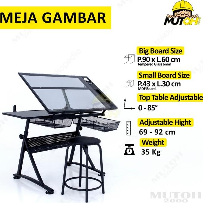 

Meja Gambar Arsitek Desain Dan Seni Rupa - Tempered Glass Pengiriman Cepat