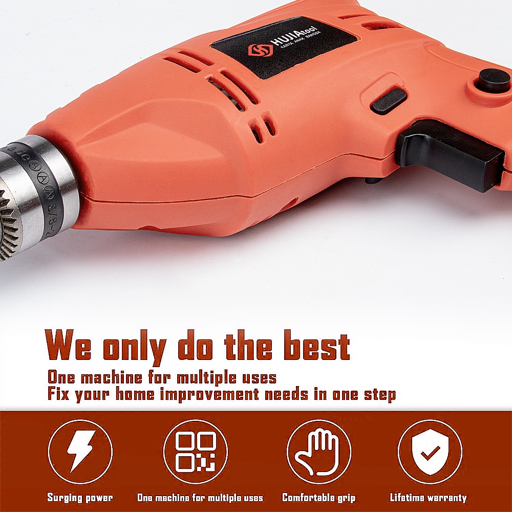 Hujia 10Mm Bor Llistrik 380W Mesin Bor Tembok Bor Tangan Listrik Bolak Balik Electric Drill