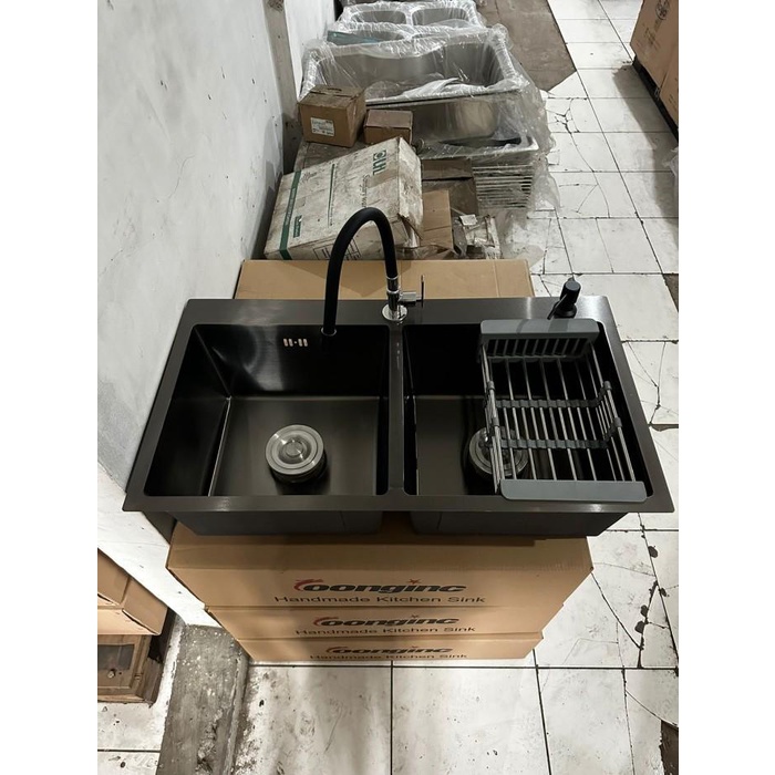 Bak Cuci Piring Kitchen Sink Wastafel 2 Lubang Hitam 82 X 45 X 21 Cm
