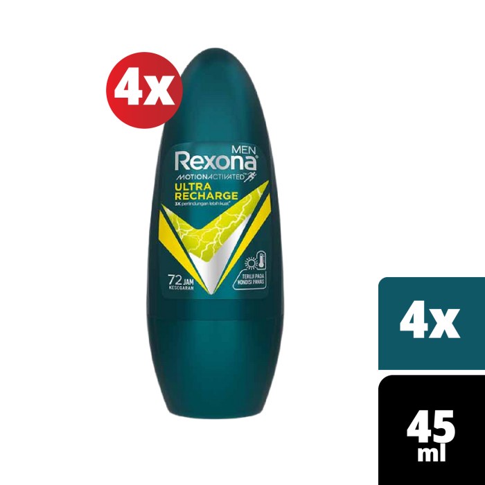 Terbaru Rexona Deodorant Roll On Men Ultra Recharge 45Ml - Isi 4