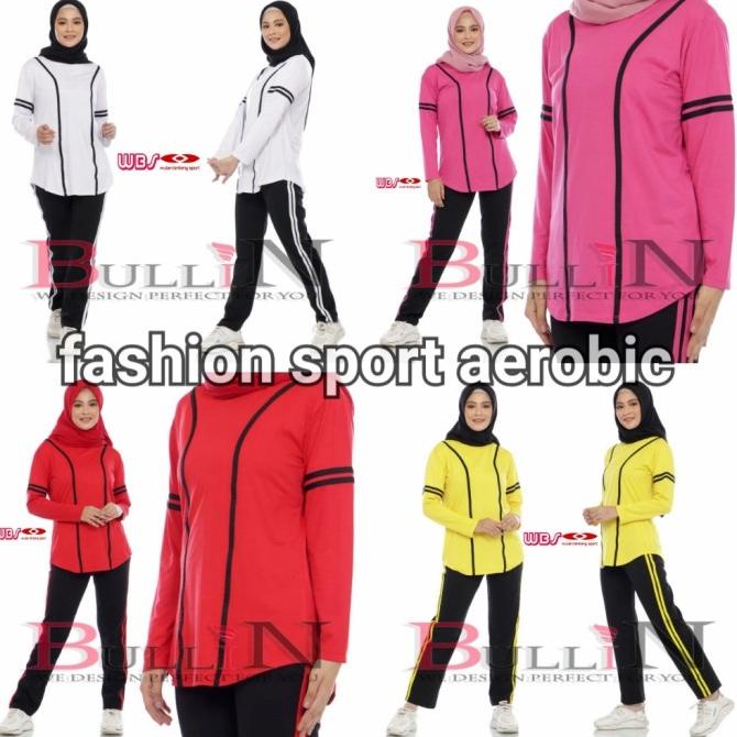 Setelan Baju Senam Muslimah Set Baju Olahraga Wanita Base Ball