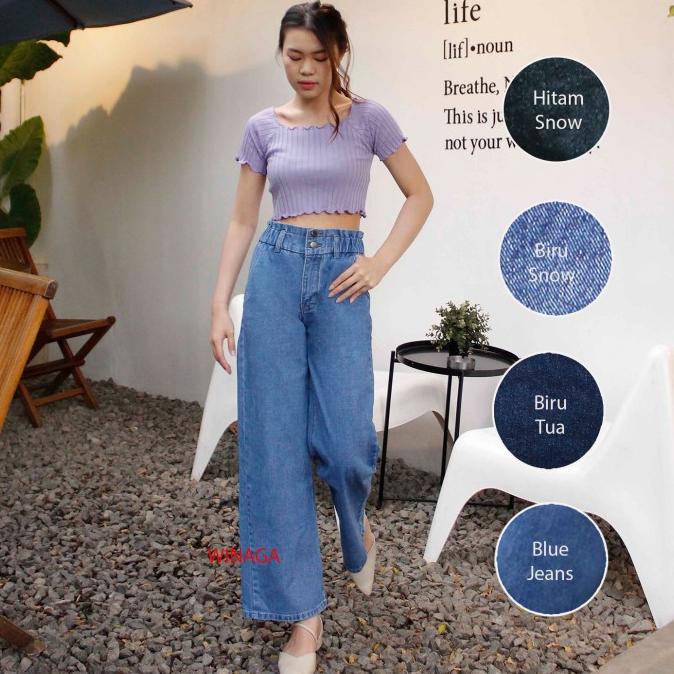 WINAGA- HighWaist Kulot Ban Karet Kancing 2 Jeans