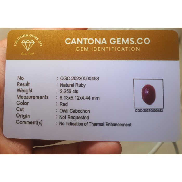 [Baru] Natural 2.256Ct Red Ruby Unheated No Treatment Plus Memo Terbatas