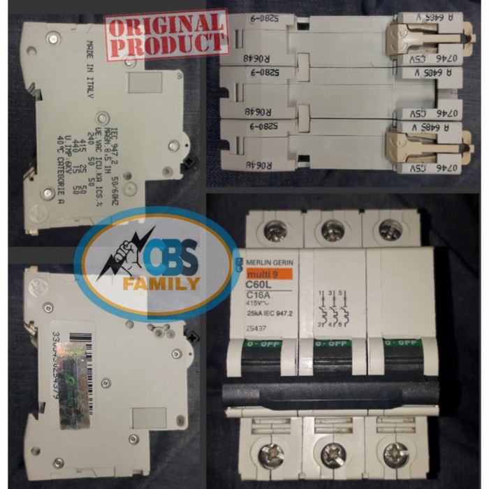 [New] Mcb 3 Pole 16 Ampere C60L Merlin Gerin Limited